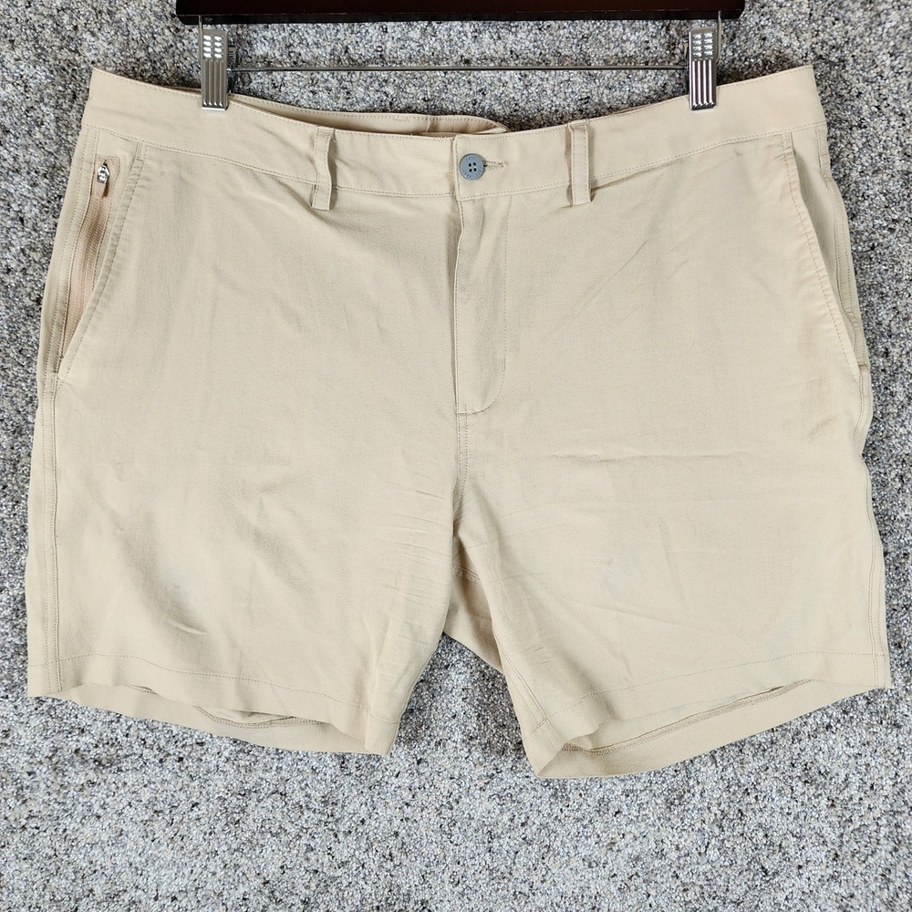 tasc Performance Shorts Mens 38 Tailored Khaki Bamboo Stretch Good